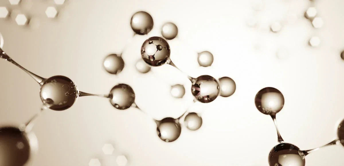Molecular structure model in sepia tones on a light background