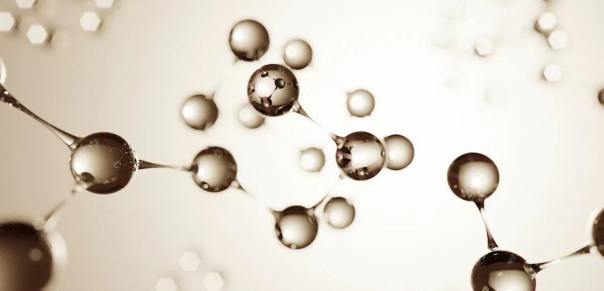 Molecular structure model in sepia tones on a light background