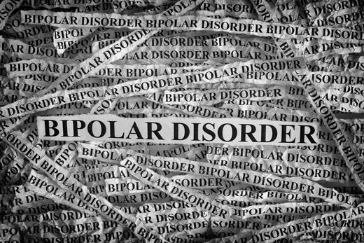 Black and white collage of repeated text reading 'Bipolar Disorder,' with one bold, centered label, representing mental health awareness and the complexity of the condition.