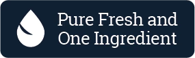 Logo with a droplet icon and text 'Pure Fresh and One Ingredient' on a dark blue background